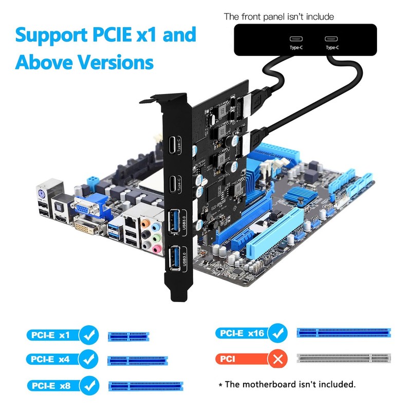 6 Ports USB PCIE Card (2X Type-E Adapter,2X USB 3.0-C,