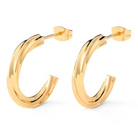 THIORA Women's Creole Earrings - 'Hawaiian Twist' | Premium Stainless Steel | Twisted Hoop | Twisted Circle, Gold