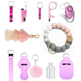VOVCIG Safety Keychain Set for Women,12 Pcs Cute Keychains Set Food Grade Silicone Beaded Wristbands,Gifts for Women and Girls