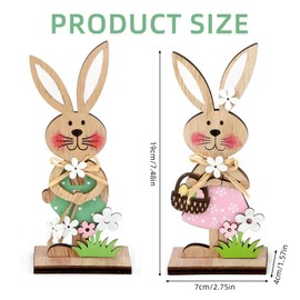 HFMYGS Pack of 2 Easter Decoration Wooden Rabbit, Easter Bunny Decoration Made of Wood for Standing, Decorative Stand for Easter, Easter Decoration Garden Easter Bunny Decoration Wood, Easter