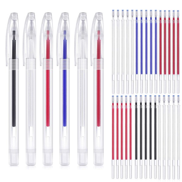 UOWAN 6 Colors Heat Erasable Fabric Pens, Fabric Marking Pens Set 6PCS Heat Erase Empty Pens with 30 PCS Replaceable Pen Refills Sewing Marker Pen Vanishing Heat Erase Pens for Sewing,Fabric