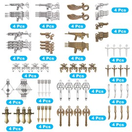 SUNNYCLUE 80 pcs 20 Types Charm Gun Pendant Arrow Bow Earrings Arrow Bow Earrings Pistol Weapon Parts Revolver Firearm Alloy Pendant Axe Key Chain Wardrobe Necklace Magnum Machine Gun Bracelet Sword