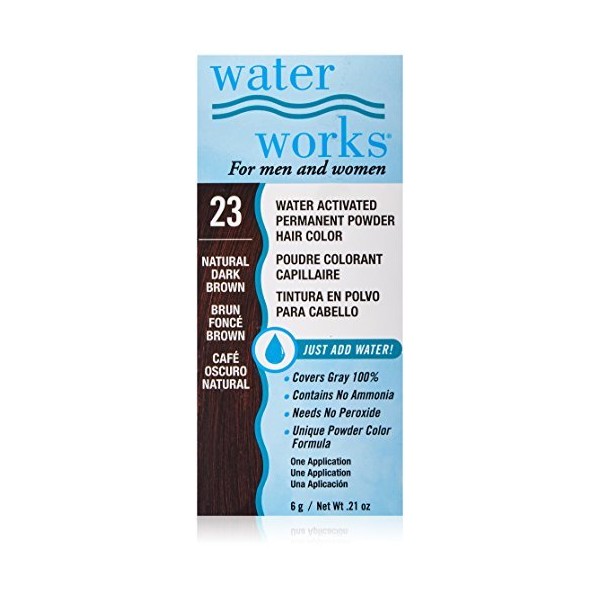 Water Works Water Activated Permanent Powder Hair Color for Men and Women, 23 Natural Dark Brown
