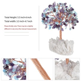 Nupuyai Amethyst & Aquamarine Crystal Tree of Life Gemstone Feng Shui Tree with Rock Crystal Druze Rough Stone Base Lucky Tree Money Tree Gift Wedding Feng Shui Decoration