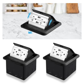 Vagueior Pop-Up Floor Box Kit, Waterproof Electrical Outlet Cover Box, Hidden 4.8A USB & 20A Tamper-Resistant Receptacle Outlet with Slow Elastic Damping, UL Certified, Black(2 Pack)