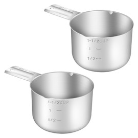 BERYLER 2PCS 1-1/2Cup (360ml, 12oz) Single Measuring Cup, Stainless Steel Measure Scoop, Metric and US Measurement, Dishwasher Safe