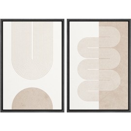 MUDECOR Framed Canvas Print Wall Art Set Pastel Tan White Geometric Wave Ribbons Abstract Shapes Illustrations Modern Art Decorative Contemporary for Living Room, Bedroom, Office - 16"x24"x2 Black