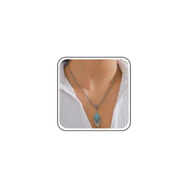 Cimenexe Bohemian Turquoise Choker Necklace Silver Turquoise Stone Pendant Necklace Blue Stone Hollow Filigree Chain Necklace Natural Gemstone Necklace Jewellery for Women and Girls Gifts, Zinc, No