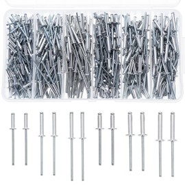 Knpwer Pack of 445 Aluminium Blind Rivets, 6 Sizes Pop Rivets Assortment, Dome Blind Rivets, Blind Rivets Assortments