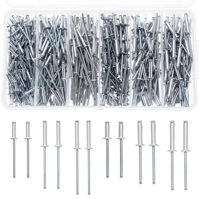 Knpwer Pack of 445 Aluminium Blind Rivets, 6 Sizes Pop