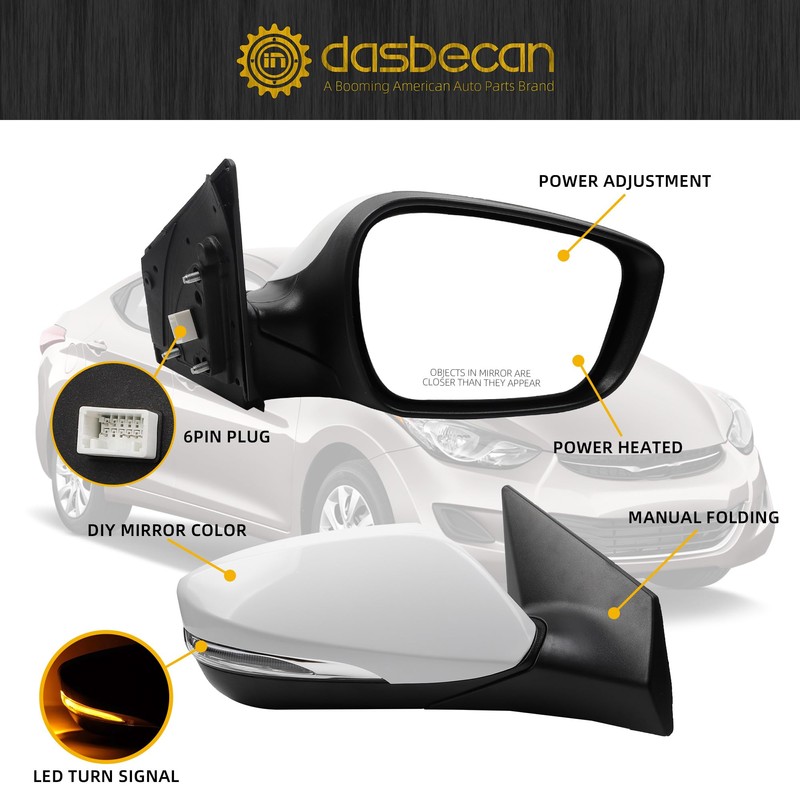 Dasbecan Right Side Mirror Compatible With 2011-2013 Hyundai Elantra DIY
