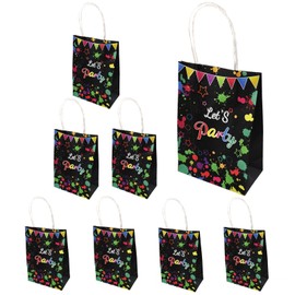 8Pcs Glow Party Favor Bags, Let's Party Gift Bags with Handle, 15 x 21cm Glow in the Dark Goodie Bags, Black Neon Party Decoration Gift Bags, Neon Themed Party Bags for Carnival Birthday Decoration