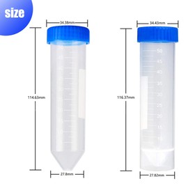 BITEFU 50 x 50 ml Test Tube, Plastic Centrifuge Tube, with Screw Cap and Graduated Sample Container for Laboratory Chemistry Experiments, Conical + Flat Base