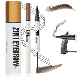 Dark Brown Eyebrow Pencil - Microblading Eyebrow Pen with Brow Gel - Black Brown Eye Brow Pencil - 4 Fork Tip Waterproof eyebrow pencil Micro Magic for Beginners Drawing Natural brows