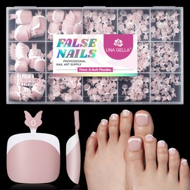 UNA GELLA French Press On Toe Nails Short 330Pcs Peach Pink X-Soft Gel Toe Nail Tips 15 Sizes Square Round Pre-etched Toenail Tips Soak Off Fake Acrylic Press On Toenails for Women Nail Extensions Art