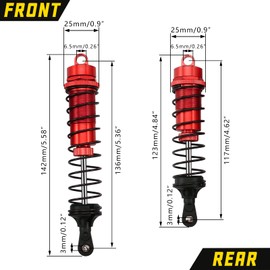 RCAWD Big Bore Shock Absorber for ARRMA 4S Kraton & Outcast Upgrades, 1/10 4x4 4S BLX Front Rear RC Shocks Damper 100mm 130mm with Spring Adjustable Parts for #AR330552, AR330553（Red)