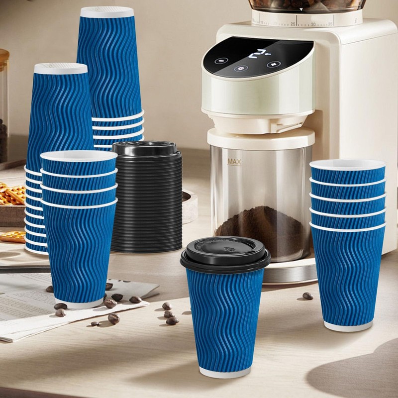 Clawsoff 100 Pack Coffee Cups with Lids 16 oz, Disposable
