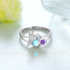 Daixiya Hummingbird Ring 925 Sterling Silver Moonstone Hummingbird Ring Hummingbird Jewelry Gifts for Women (7)