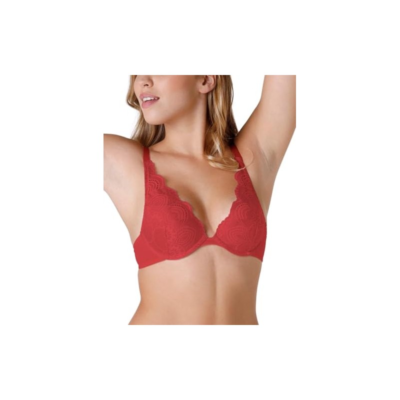 Wonderbra Womens Refined Glamour Triangle Lace Push Up Bra, Red,