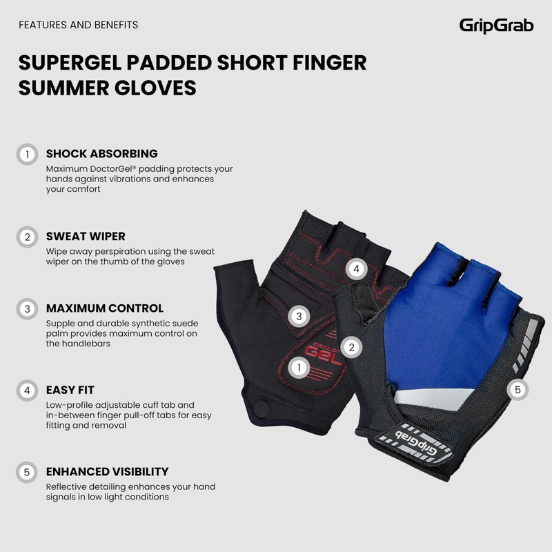 GripGrab SuperGel 6mm DoctorGel Padded Short Finger Summer Cycling Gloves