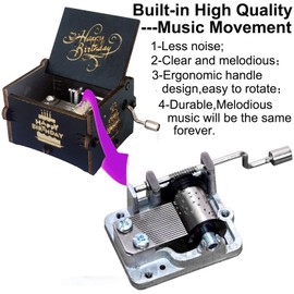 sakruda Wooden Happy Birthday Music Box for Daughter Son Wife Dad Friends,Hand-Crank Tune Happy Birthday,Wood Musical Box,Laser Engraved Antique Gift to Kids,Boys Girls on Birthday,Anniversary,Black