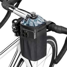 Kinoco Insulated Bike Cup Holder - Thermo Handlebar Bottle Holder, Keeps Drinks Hot/Cold, Waterproof with Mesh Pocket for Bikes/Scooters/Wheelchairs - All Season (Black)