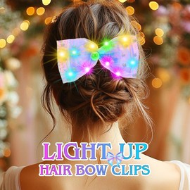 JONKY Light Up Hair Bow Clips Glitter Pearl Barrettes LED Bowknot Hair Accessories for Women (G-Pink)