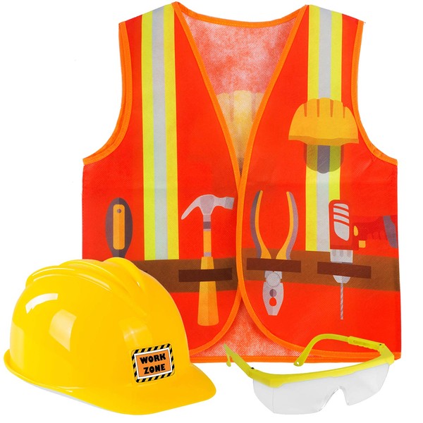 Tigerdoe Construction Worker Costume - Yellow Hard Hats for Kids - Construction Vest, Helmet & Safety Glasses - Construction Party - 3 Pc