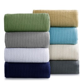 AAVNI HOMES 100% Cotton Blankets King Size - Waffle Weave Blanket, Lightweight & Breathable - Suitable for Spring & Summer, (Blue - 90x108 Inches)