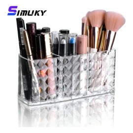 Organizador Acrílico Transparente 3 Compartimentos Maquillaje Pinceles                                                                                