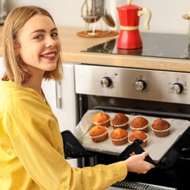 Bencailor 12 Pcs Pot Holders with Pocket Kitchen Hot Potholders Hot Pad Oven Mitts Cookie Bag Oven Gloves for Kitchen Gift Baking Cooking(Black,Skull)