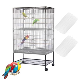 Bird Cage Seed Catcher Large Bird Cage Cover 118 * 31 inches Adjustable Bird Cage Net Cover,Black Nylon Mesh Birdcage Skirt Guard for Parrot Macaw Round Square Cages (2, White, 118 * 31 inches)