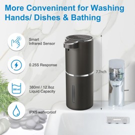 Gotofine Automatic Foaming Soap Dispenser,4-Level Adjustable Foam, Wall Mount Soap Dispenser,USB Rechargeable,12.8oz/ 380ml,Touchless Hand & Dish Soap Dispenser for Bathroom, Kitchen,Hotel, Restaurant