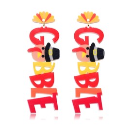 Thanksgiving Fall Earrings For Women Turkey Pumpkin Maple Leaf Dangle Earrings Lightweight Acrylic Autumn Gobble Earrings Thanksgiving Jewelry Holiday Gifts(Gobble)