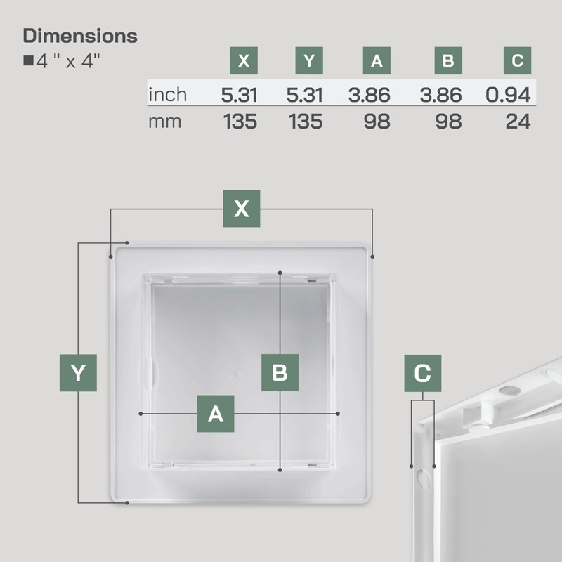 Vent Systems 4 x 4 Inch (Cut-Out) White ABS Plastic