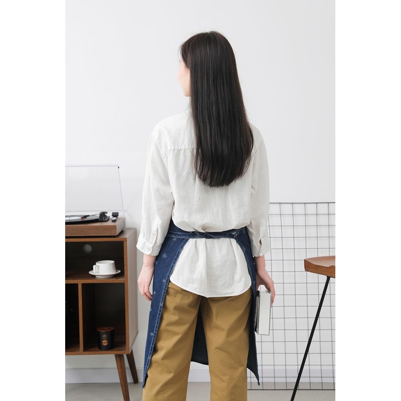 Pincy Cotton Denim Apron, Unisex Adjustable Bib Apron with Pockets