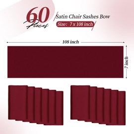 YMHPRIDE 60 PCS Burgundy Satin Chair Sashes,Ties Chair Bows Designed Chair Sashes Chair Cover for Wedding Party Baby Shower Banquet Folding Chairs Decoration(Burgundy,7x108 inch)