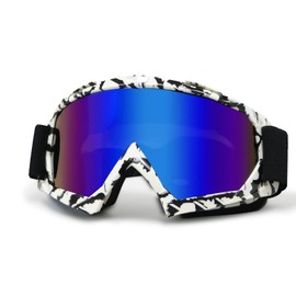 Dirt Bike Motorcycle ATV Motocross Goggles - UV 400 Offroad Mx Racing Helmet for Men Women Adults Youth Kids (white frame blue lens)