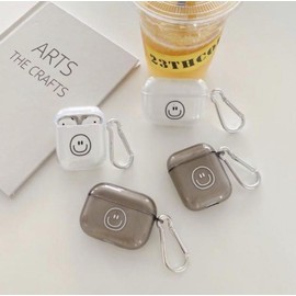 Smiley Face AirPods Case, Cute Headphone Accessories, Music, Gifts for Her, Happy, Kids, Kawaii, Keychain, Christmas, Birthday, Valentine's Day, Fun - Style: AirPods 1 & 2, Color: Gray