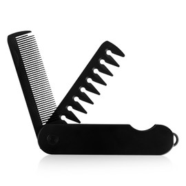 2-in-1 Folding Pocket Comb for Men, Portable Fine Tooth & Wide Tooth Travel Comb, Flip Design Styling Combs for Everyday Hair, Beard & Mustache Grooming and Combing (Black)