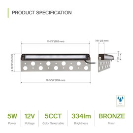 ASD LED 12 Inch Retaining Wall Light Fixture | 5W 330LM 2200K-5000K 12V | 5CCT, Low Voltage, Swivel, Waterproof, ETL Listed | Hardscape Step Lighting, Outdoor Landscape Illumination | Bronze, 2 Pack