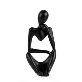 Generisch Modern Sculpture Decoration for Living Room - Bookworm Figure Made of Resin | Black White Gold Abstract Art | Office Decoration & Shelf Decoration (A-Black Right)