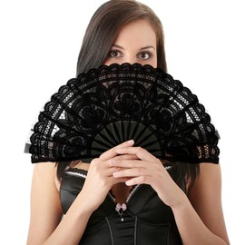 burkfeeg Hand Fan, Single Layer Hand Fan with Tassel, Foldable Wedding Fan, Wooden Folding Fan, Black Lace Hand Fan for Party, Bridal Wedding Decoration