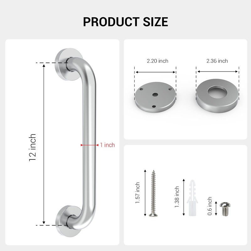 12 Inch Grab Bars for Wall Brush Nickel, Safety Shower