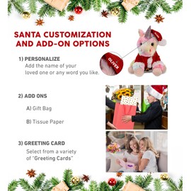 DolliBu Santa Rainbow Unicorn Stuffed Animal Plush Toy - Super Soft Dress Up with Red Santa Claus Outfit, Cute Unicorn Gift Perfect Holiday with Name Personalization - 9 Inches