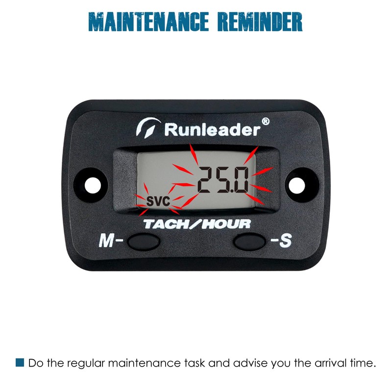 Runleader Digital Tach/Hour Meter,Maintenance Reminder for Lawn Mower Generator Motorcycle