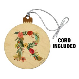 GRAPHICS & MORE Letter R Floral Monogram Initial Wood Christmas Tree Holiday Ornament