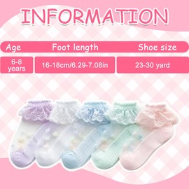 5 Pairs Summer Lace Ruffle Socks Kids School Ankle Socks Transparent Socks Summer Lace Ruffle Thin Socks