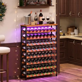 64 Bottles Wine Rack Freestanding Floor with 2 in 1 LED Light, Wine Bottle Rack Wine Holder Wine Storage Shelf for Kitchen Bar Pantry, Tall Wine Cabinet Stand Display 31.85''L X 10.6''W X 47.95''H