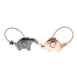 Navire Cute Small Elephant Couple Kissing Pair Key Holder, Key Chain, Black Pink Gold Color Set of 2 